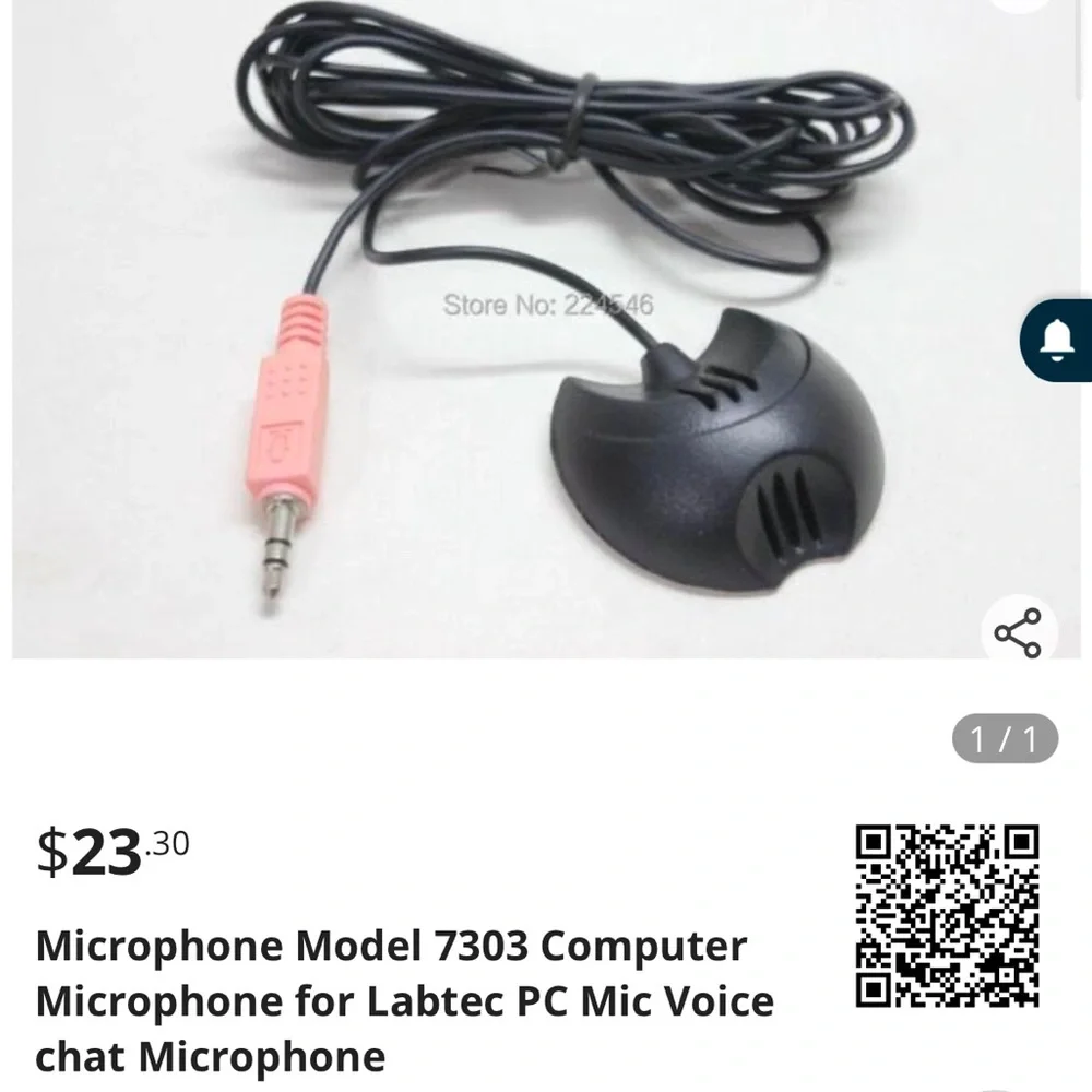 Computer Microphone Model 7303 for Labtec Pc Mic Voice Chat (Brand new)
